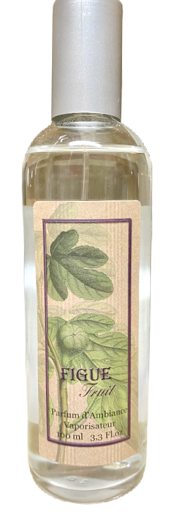 Huonetuoksusuihke Viikuna, provencelainen huonetuoksu-spray pullo 100ml jossa viikunanlehden kuvia etiketissä La Petite Provence