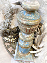 Kynttilänjalka pöytäkynttilälle, korkea patinoitu turkoosi-kulta, Antique