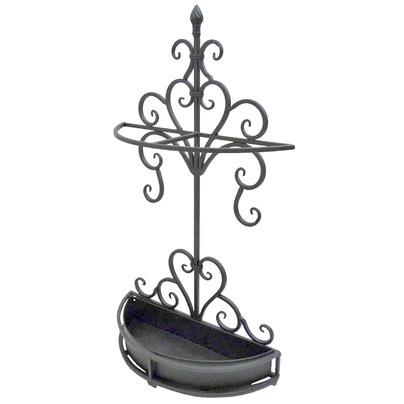 Musta metallinen perinteinen ranskalainen kiehkurakoristeinen puoliympyrän mallinen sateenvarjoteline La Petite Provence